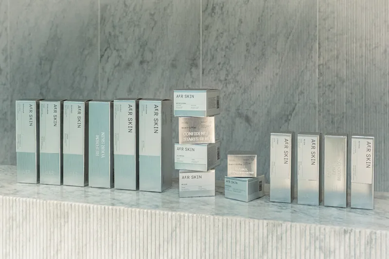 The AE.R SKIN line on the clinic’s marble